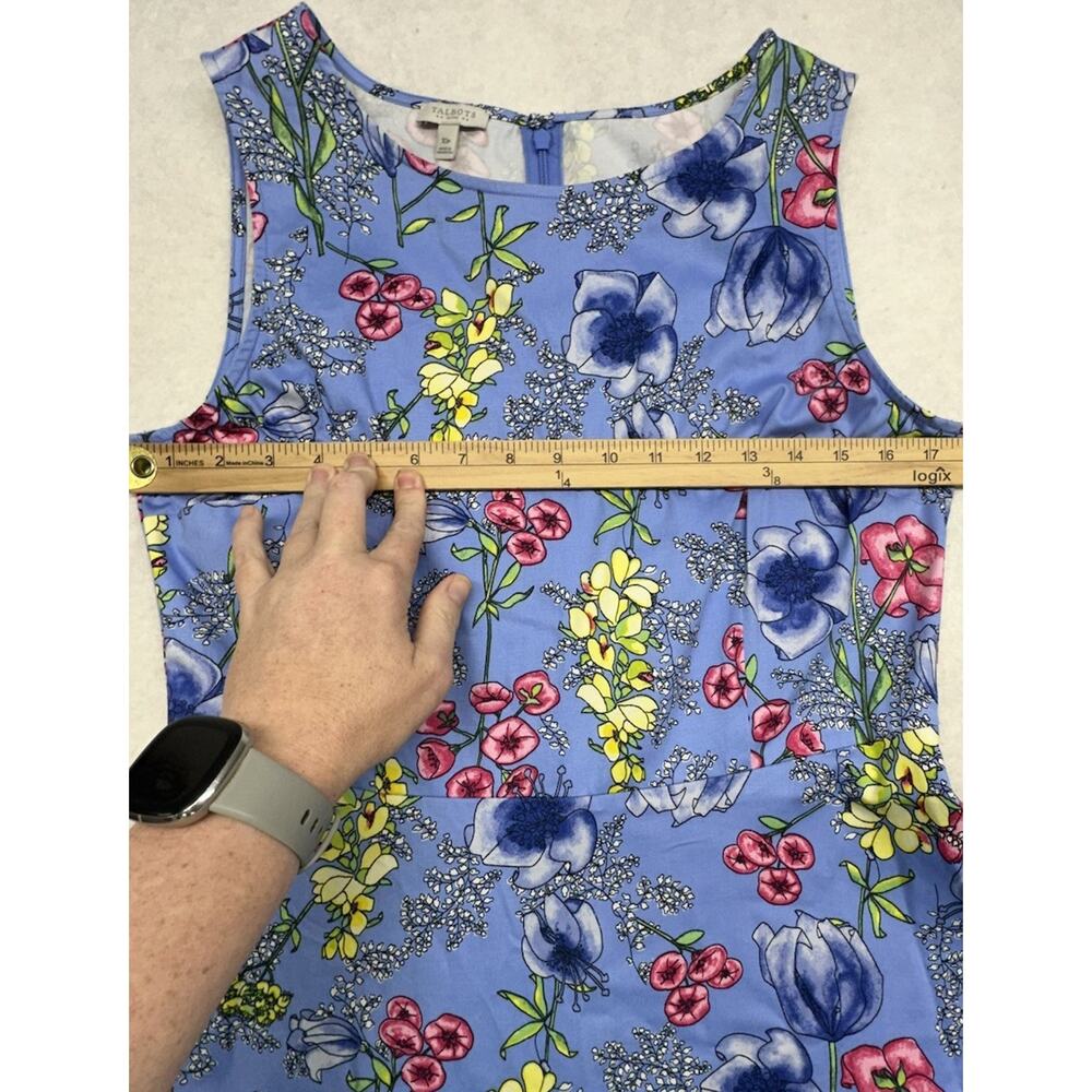 Talbots Dress Womens 10 Petite Blue Floral Spring Print Cotton Zip Back Cotton - Picture 3 of 6